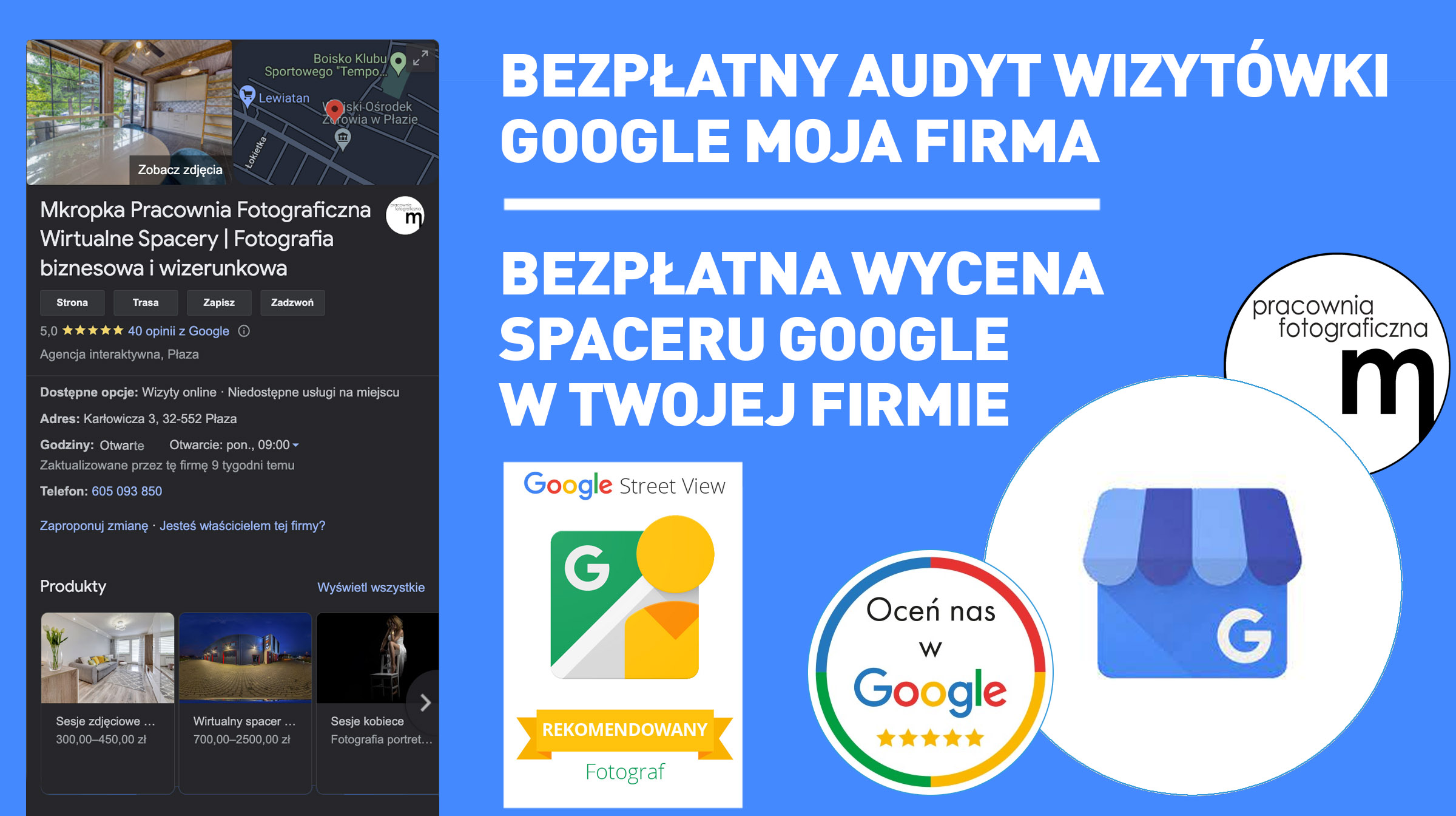 Darmowy audyt wizytówki Google i bezpłatna wycena wirtualnego spaceru